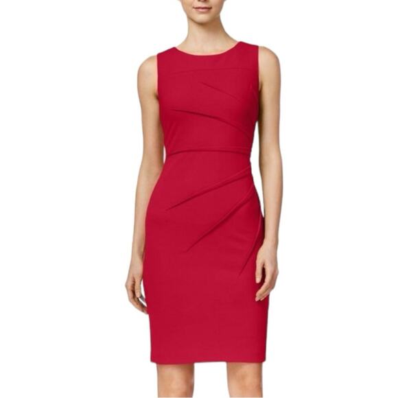 Calvin Klein Sheath Dress Sunburst Ruched Sleeveless Red Crimson Women’s Size 8 - Picture 15 of 15